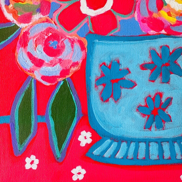 Original Painting Abstract Collectible Floral Still Life 12" x 12" x .50" - Picture 5 of 9